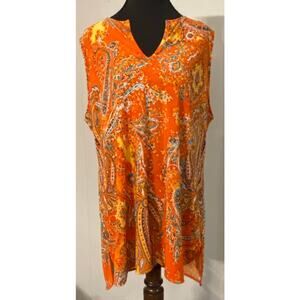 Lauren Ralph Lauren Orange Paisley Sleeveless Tunic Top PXL Shell Career Resort